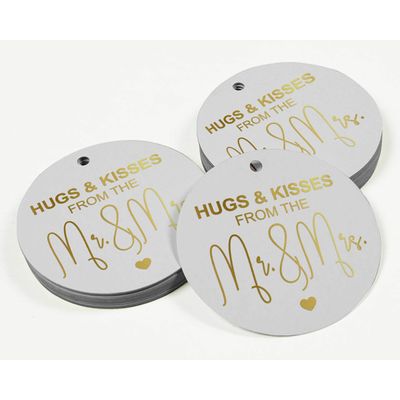 Etiquetas de Papel Metalizado 'Abraços e Beijos' para Lembrancinhas de Casamento - Inkdotpot 100 Etiquetas Metalizadas / Branco - Dourado