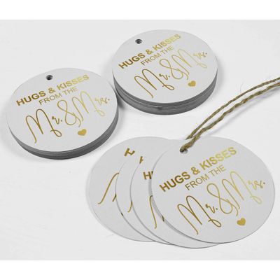 Etiquetas de Papel Metalizado 'Abraços e Beijos' para Lembrancinhas de Casamento - Inkdotpot 100 Etiquetas Metalizadas / Branco - Dourado