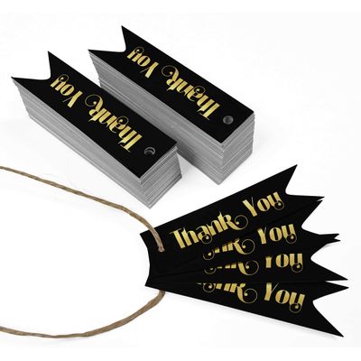 Etiquetas para Pendurar em Papel Metalizado "Obrigado" para Lembrancinhas de Chá de Noiva - Inkdotpot 100 Etiquetas Metalizadas / Preto - Dourado