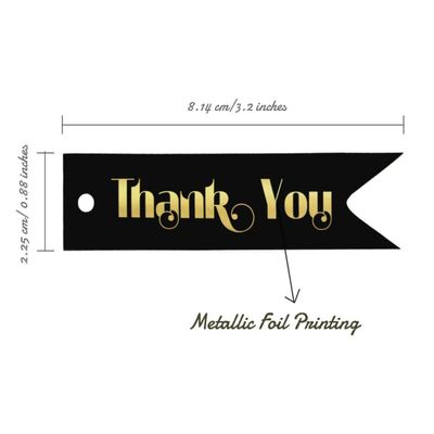 Etiquetas para Pendurar em Papel Metalizado "Obrigado" para Lembrancinhas de Chá de Noiva - Inkdotpot 100 Etiquetas Metalizadas / Preto - Dourado
