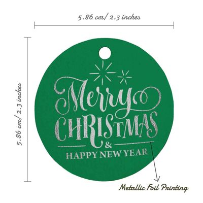 Etiquetas de Lembrancinha para Pendurar em Papel Metalizado com Texto 'Merry Christmas & Happy New Year' - Inkdotpot 100 Etiquetas Metalizadas / Verde - Prata
