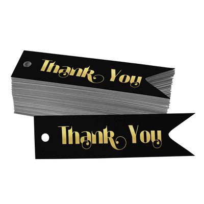 Etiquetas para Pendurar em Papel Metalizado "Obrigado" para Lembrancinhas de Chá de Noiva - Inkdotpot 100 Etiquetas Metalizadas / Preto - Dourado