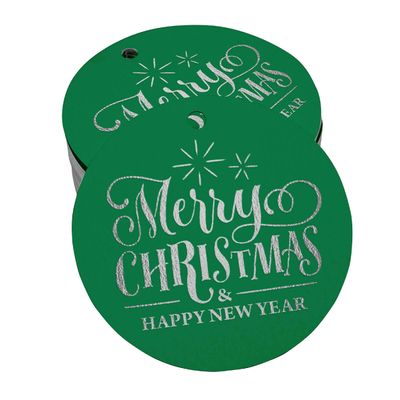 Etiquetas de Lembrancinha para Pendurar em Papel Metalizado com Texto 'Merry Christmas & Happy New Year' - Inkdotpot 100 Etiquetas Metalizadas / Verde - Prata