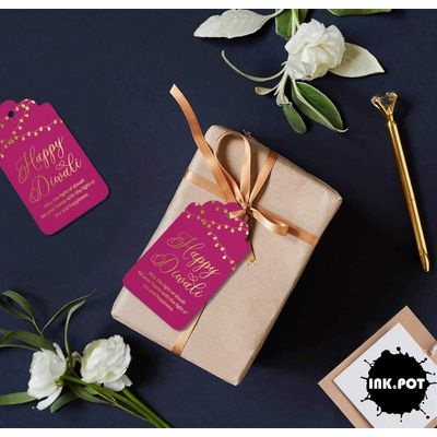 Etiquetas de Papel Metalizado "Feliz Diwali" para Lembrancinha - Inkdotpot 100 Etiquetas Metalizadas / Rosa - Dourado