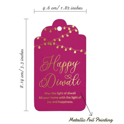 Etiquetas de Papel Metalizado "Feliz Diwali" para Lembrancinha - Inkdotpot 100 Etiquetas Metalizadas / Rosa - Dourado