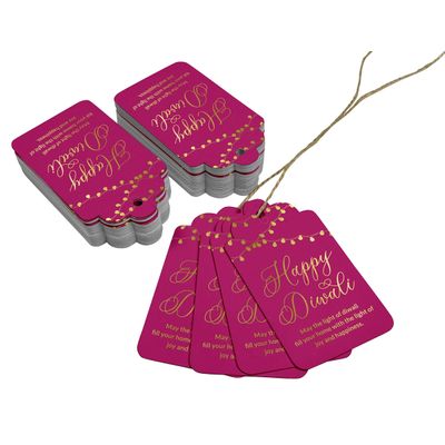 Etiquetas de Papel Metalizado "Feliz Diwali" para Lembrancinha - Inkdotpot 100 Etiquetas Metalizadas / Rosa - Dourado