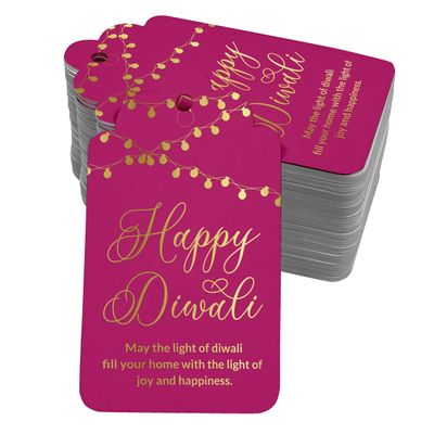 Etiquetas de Papel Metalizado "Feliz Diwali" para Lembrancinha - Inkdotpot 100 Etiquetas Metalizadas / Rosa - Dourado