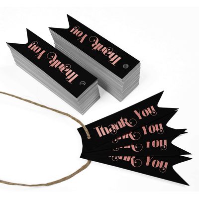 Etiquetas para Pendurar em Papel Metalizado "Obrigado" para Lembrancinhas de Chá de Noiva - Inkdotpot 100 Etiquetas Metalizadas / Preto - Ouro Rosé