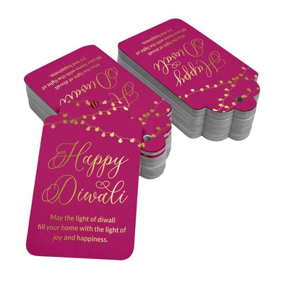 Etiquetas de Papel Metalizado "Feliz Diwali" para Lembrancinha - Inkdotpot 100 Etiquetas Metalizadas / Rosa - Dourado