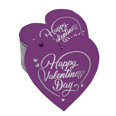 Etiquetas de Papel Metalizado para Pendurar "Feliz Dia dos Namorados" para Lembrancinhas - Inkdotpot 50 Etiquetas Metalizadas / Roxo - Prata