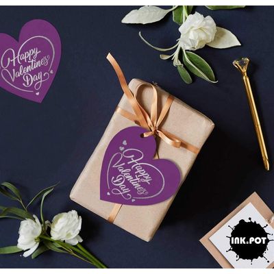Etiquetas de Papel Metalizado para Pendurar "Feliz Dia dos Namorados" para Lembrancinhas - Inkdotpot 50 Etiquetas Metalizadas / Roxo - Prata