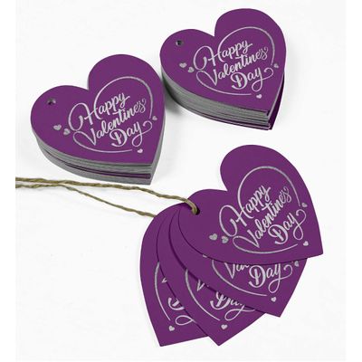 Etiquetas de Papel Metalizado para Pendurar "Feliz Dia dos Namorados" para Lembrancinhas - Inkdotpot 50 Etiquetas Metalizadas / Roxo - Prata