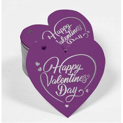 Etiquetas de Papel Metalizado para Pendurar "Feliz Dia dos Namorados" para Lembrancinhas - Inkdotpot 50 Etiquetas Metalizadas / Roxo - Prata