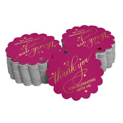 Tags de Papel para Lembrancinhas de Aniversário 'Thank You for Celebrating with Me' com Foil - Inkdotpot 100 Etiquetas Metalizadas / Rosa - Ouro Rosé