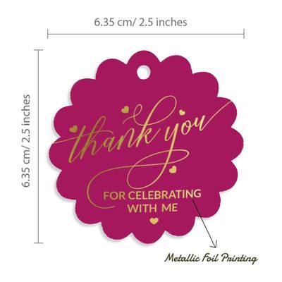 Tags de Papel para Lembrancinhas de Aniversário 'Thank You for Celebrating with Me' com Foil - Inkdotpot 100 Etiquetas Metalizadas / Rosa - Ouro Rosé