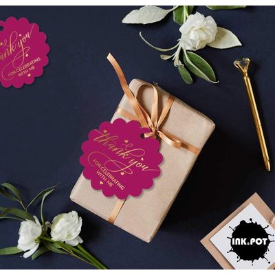 Tags de Papel para Lembrancinhas de Aniversário 'Thank You for Celebrating with Me' com Foil - Inkdotpot 100 Etiquetas Metalizadas / Rosa - Ouro Rosé
