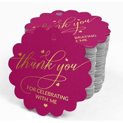 Tags de Papel para Lembrancinhas de Aniversário 'Thank You for Celebrating with Me' com Foil - Inkdotpot 100 Etiquetas Metalizadas / Rosa - Ouro Rosé