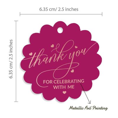 Tags de Papel para Lembrancinhas de Aniversário 'Thank You for Celebrating with Me' com Foil - Inkdotpot 100 Etiquetas Metalizadas / Rosa - Ouro Rosé