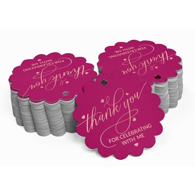 Tags de Papel para Lembrancinhas de Aniversário 'Thank You for Celebrating with Me' com Foil - Inkdotpot 100 Etiquetas Metalizadas / Rosa - Ouro Rosé