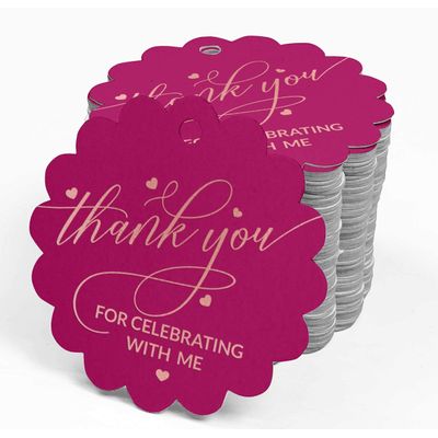 Tags de Papel para Lembrancinhas de Aniversário 'Thank You for Celebrating with Me' com Foil - Inkdotpot 100 Etiquetas Metalizadas / Rosa - Ouro Rosé