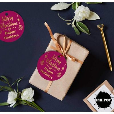 Etiquetas Pendentes de Papel Metalizado para Lembrancinhas 'Merry Christmas & Happy Holiday' - Inkdotpot 100 Etiquetas Metalizadas / Rosa - Prata