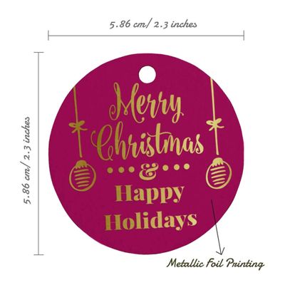 Etiquetas Pendentes de Papel Metalizado para Lembrancinhas 'Merry Christmas & Happy Holiday' - Inkdotpot 100 Etiquetas Metalizadas / Rosa - Prata