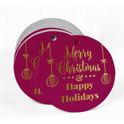 Etiquetas Pendentes de Papel Metalizado para Lembrancinhas 'Merry Christmas & Happy Holiday' - Inkdotpot 100 Etiquetas Metalizadas / Rosa - Prata