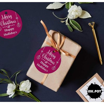 Etiquetas Pendentes de Papel Metalizado para Lembrancinhas 'Merry Christmas & Happy Holiday' - Inkdotpot 100 Etiquetas Metalizadas / Rosa - Prata