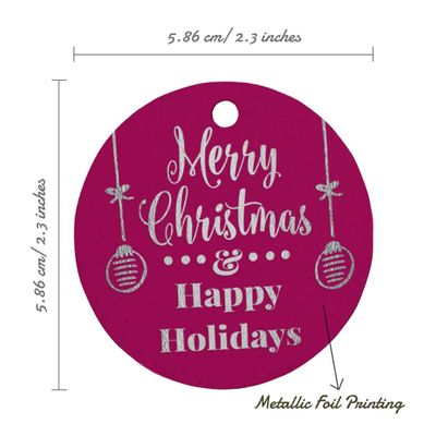 Etiquetas Pendentes de Papel Metalizado para Lembrancinhas 'Merry Christmas & Happy Holiday' - Inkdotpot 100 Etiquetas Metalizadas / Rosa - Prata