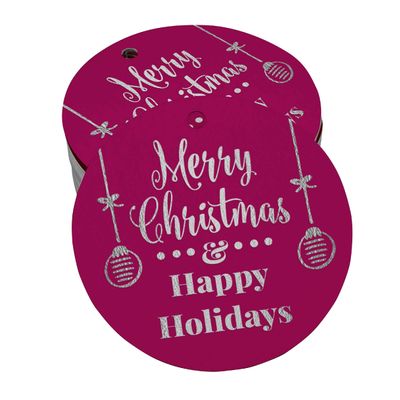 Etiquetas Pendentes de Papel Metalizado para Lembrancinhas 'Merry Christmas & Happy Holiday' - Inkdotpot 100 Etiquetas Metalizadas / Rosa - Prata