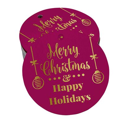 Etiquetas Pendentes de Papel Metalizado para Lembrancinhas 'Merry Christmas & Happy Holiday' - Inkdotpot 100 Etiquetas Metalizadas / Rosa - Prata