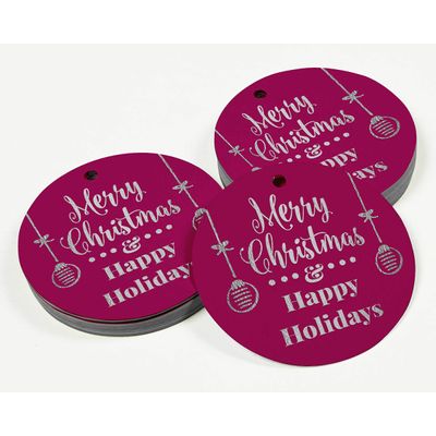 Etiquetas Pendentes de Papel Metalizado para Lembrancinhas 'Merry Christmas & Happy Holiday' - Inkdotpot 100 Etiquetas Metalizadas / Rosa - Prata