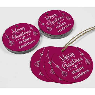 Etiquetas Pendentes de Papel Metalizado para Lembrancinhas 'Merry Christmas & Happy Holiday' - Inkdotpot 100 Etiquetas Metalizadas / Rosa - Prata