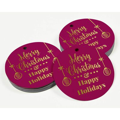 Etiquetas Pendentes de Papel Metalizado para Lembrancinhas 'Merry Christmas & Happy Holiday' - Inkdotpot 100 Etiquetas Metalizadas / Rosa - Prata