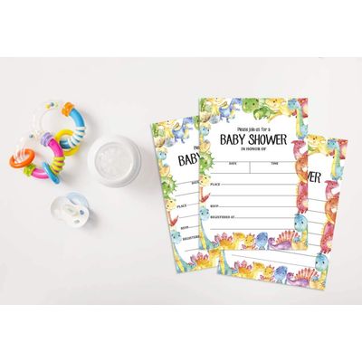 30 Cartões de Chá de Bebê Estilo Preenchível Dinossauros e Animais da Selva em Branco - Inkdotpot 12,7 Cm × 17,78 Cm / Branco - Convite