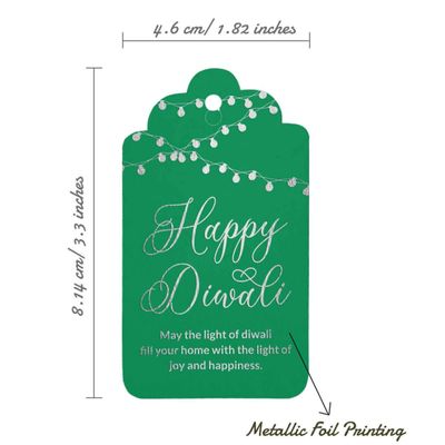 Etiquetas de Papel Para Lembrancinhas 'Happy Diwali' Metalizadas Para Pendurar - Inkdotpot 50 Etiquetas Metalizadas / Verde - Prata