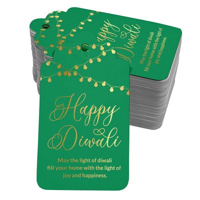 Etiquetas de Papel Para Lembrancinhas 'Happy Diwali' Metalizadas Para Pendurar - Inkdotpot 50 Etiquetas Metalizadas / Verde - Prata