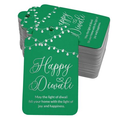 Etiquetas de Papel Para Lembrancinhas 'Happy Diwali' Metalizadas Para Pendurar - Inkdotpot 50 Etiquetas Metalizadas / Verde - Prata