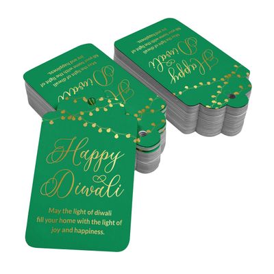 Etiquetas de Papel Para Lembrancinhas 'Happy Diwali' Metalizadas Para Pendurar - Inkdotpot 50 Etiquetas Metalizadas / Verde - Prata