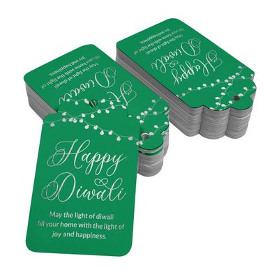 Etiquetas de Papel Para Lembrancinhas 'Happy Diwali' Metalizadas Para Pendurar - Inkdotpot 50 Etiquetas Metalizadas / Verde - Prata