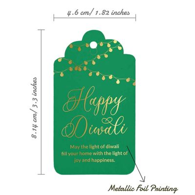 Etiquetas de Papel Para Lembrancinhas 'Happy Diwali' Metalizadas Para Pendurar - Inkdotpot 50 Etiquetas Metalizadas / Verde - Prata