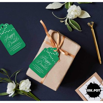 Etiquetas de Papel Para Lembrancinhas 'Happy Diwali' Metalizadas Para Pendurar - Inkdotpot 50 Etiquetas Metalizadas / Verde - Prata