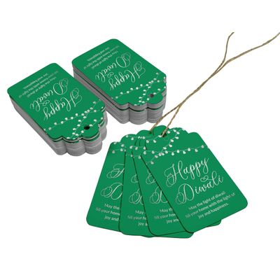 Etiquetas de Papel Para Lembrancinhas 'Happy Diwali' Metalizadas Para Pendurar - Inkdotpot 50 Etiquetas Metalizadas / Verde - Prata