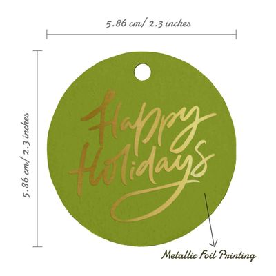 Etiquetas de Papel Metalizado 'Happy Holiday' para Lembrancinhas para Pendurar - Inkdotpot 50 Etiquetas Metalizadas / Verde - Prata