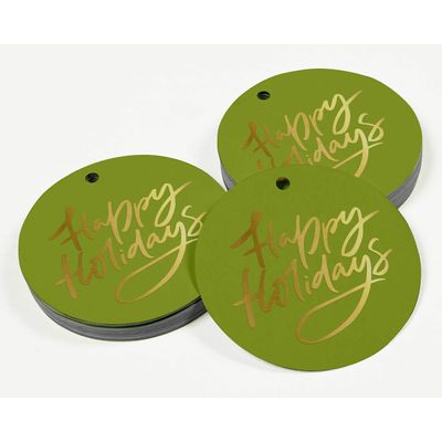 Etiquetas de Papel Metalizado 'Happy Holiday' para Lembrancinhas para Pendurar - Inkdotpot 50 Etiquetas Metalizadas / Verde - Prata