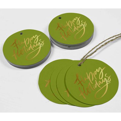 Etiquetas de Papel Metalizado 'Happy Holiday' para Lembrancinhas para Pendurar - Inkdotpot 50 Etiquetas Metalizadas / Verde - Prata
