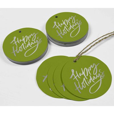 Etiquetas de Papel Metalizado 'Happy Holiday' para Lembrancinhas para Pendurar - Inkdotpot 50 Etiquetas Metalizadas / Verde - Prata
