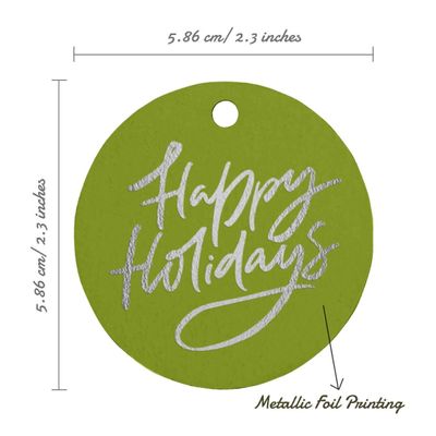 Etiquetas de Papel Metalizado 'Happy Holiday' para Lembrancinhas para Pendurar - Inkdotpot 50 Etiquetas Metalizadas / Verde - Prata