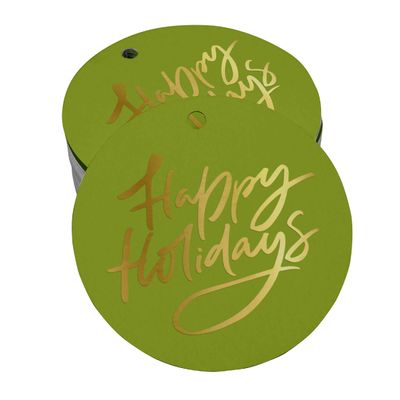 Etiquetas de Papel Metalizado 'Happy Holiday' para Lembrancinhas para Pendurar - Inkdotpot 50 Etiquetas Metalizadas / Verde - Prata