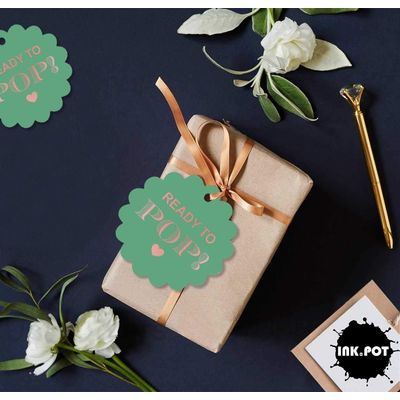Etiquetas de Papel Metalizado Prontas para Estourar para Lembrancinhas de Chá de Bebê - Inkdotpot 50 Etiquetas Metalizadas / Verde - Ouro Rosé